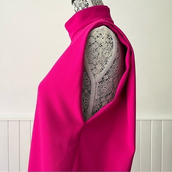 Zara Neon Fuchsia High Collar Shoulder Pads Sleeveless Mini Dress Size S - Picture 8 of 16
